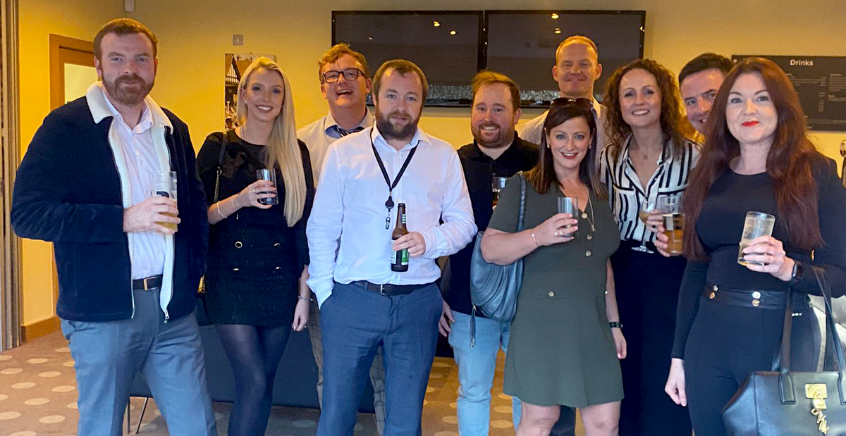 The Credico UK team poses for a group photo during their celebration at the Paddock Room in Chester